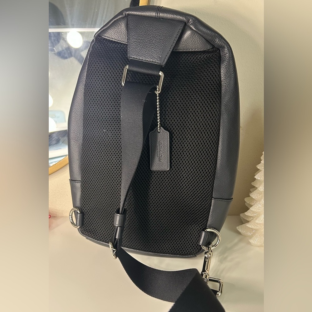 Coach Navy Blue Leather Men's Backpack - Picture 2 of 5